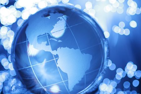 Glass globe in lightsの写真素材