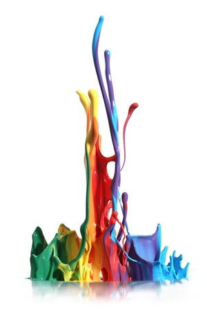 Colorful paint splashing isolated on whiteの写真素材