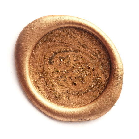 Gold wax seal isolated on whiteの写真素材