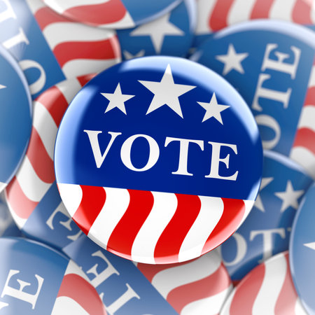 Vote buttons in red, white, and blue with stars - 3d rendering