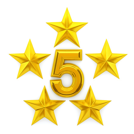 Five golden stars - 3d renderingの写真素材
