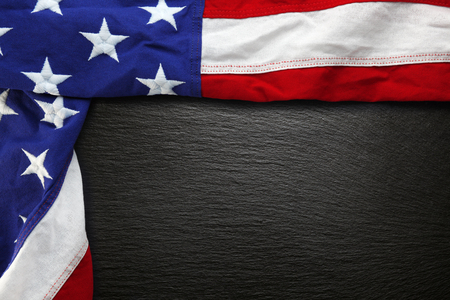 USA flag on black slate backgroundの写真素材