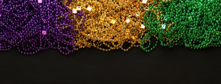 Purple, Gold, and Green Mardi Gras beadsの写真素材