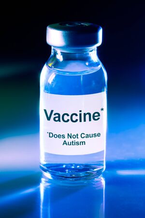 Vaccine vial - Does not cause autismの写真素材