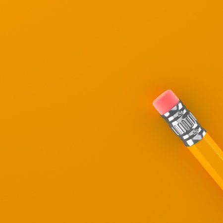 Single yellow pencil eraser on blank yellow background - 3d render