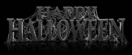 Happy Halloween covered in spider webs - 3d renderの写真素材