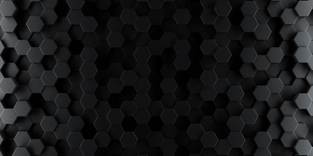 Dark hexagon wallpaper or background - 3d renderの写真素材