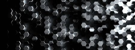 Dark hexagon wallpaper or background - 3d renderの写真素材