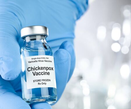 Small drug vial with Chickenpox vaccineの写真素材