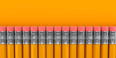 Row of pencils on yellow background - 3d renderの写真素材