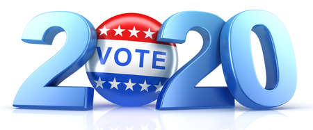 Vote 2020. Red, white, and blue voting pin in 2020 with Vote text. 3d render.の写真素材