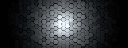Dark hexagon wallpaper or background - 3d renderの写真素材