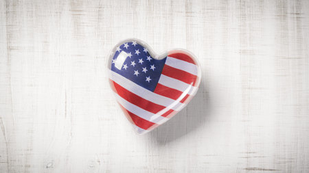 US American flag in the shape of a heart. For Veteran's day, Memorial Day, 4th of July, or other patriotic holiday.の写真素材