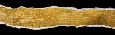 Torn piece of gold paper with shiny textured surface.の写真素材
