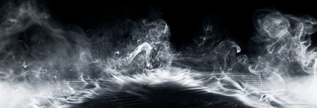 Real smoke exploding outwards with empty center. Dramatic smoke or fog effect for spooky Halloween background.の写真素材