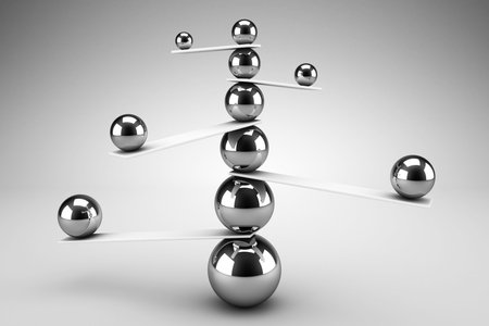 3d render of carefully balanced spheres. Balance and stability conceptの写真素材