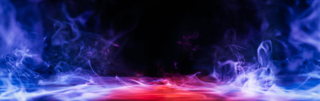 Dramatic smoke and fog in contrasting vivid red, blue, and purple colors. Vivid and intense abstract...