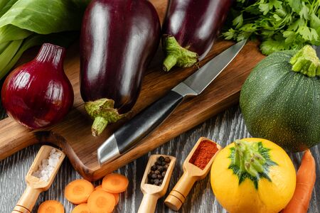 Healthy Organic Vegetables on the Wooden Backgroundの写真素材