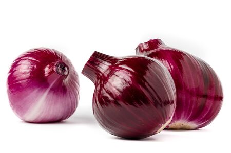 Isolated red, purple onions. Isolated on white background.の写真素材