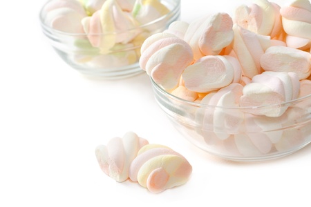 yummy Marshmallows in the Bowl on white backgroundの写真素材