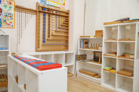Wood montessori materials. Material for studying mathematicsの写真素材