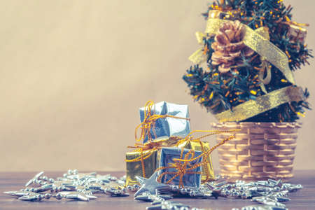 Christmas background of de-focused lights with decorated.space for text.selective focusの写真素材