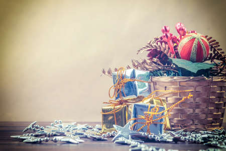 Christmas background of de-focused lights with decorated.space for text.selective focusの写真素材