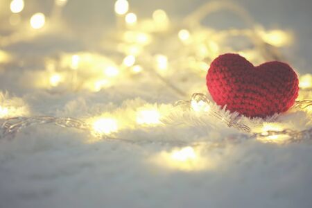 Red heart and Love Valentines day on white bokeh background.の写真素材