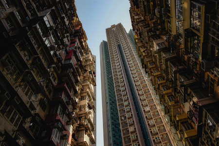 City apartment from botom view, Hong Kong city residences areaの写真素材