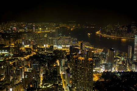 Skyscrapers of Hong Kong at night.の写真素材