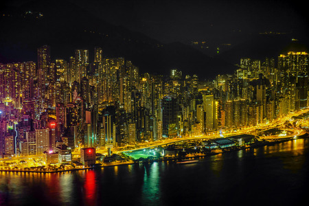 Skyscrapers of Hong Kong at night.の写真素材