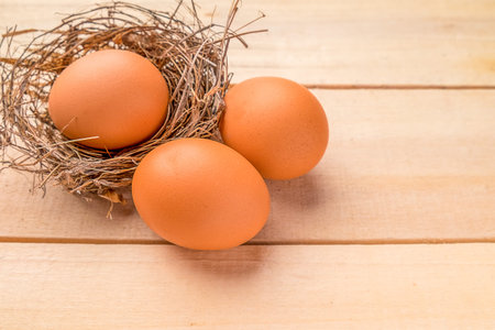 Easter eggs on wooden background.Soft focus,Low light.(selective focus)