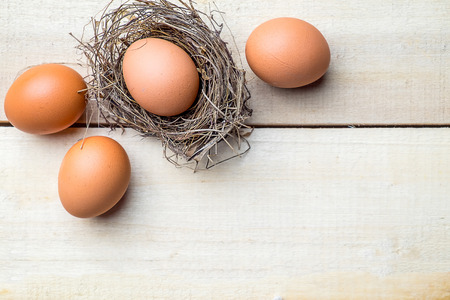 Easter eggs on wooden background.Soft focus,Low light.(selective focus)の写真素材