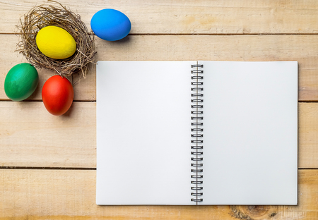 Easter eggs on wooden background.Soft focus,Low light.(selective focus)の写真素材