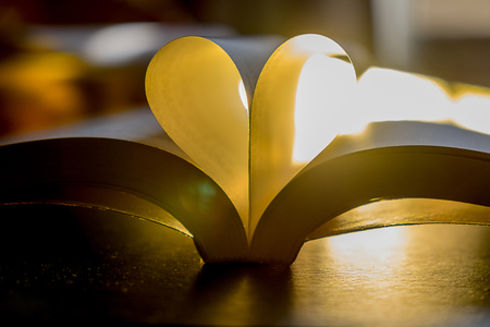 Book with pages in heart shape over luminous background,Valentines day conceptの写真素材