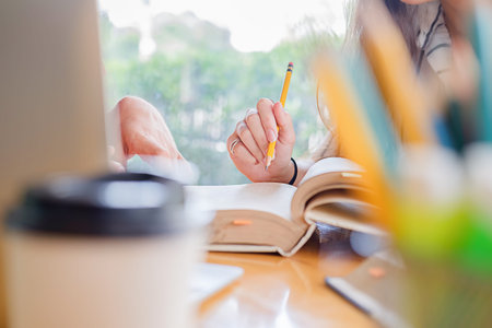 Education concept. Students studying and brainstorming campus concept. Close up of students...