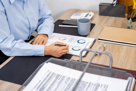 Businessman working with document and laptop in office. Business concept.の写真素材