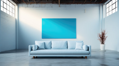 Modern bright interiors apartment with mock up poster frame 3D rendering illustrationの素材