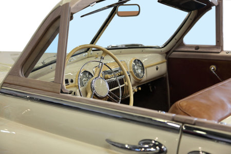 Old beige cabriolet - a car of the middle of the last century
