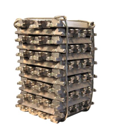 Stack of raw aluminum ingots in aluminum  factoryの写真素材