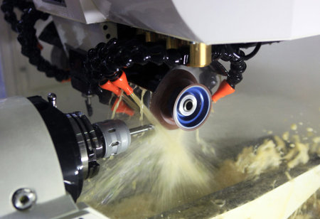 The tool for metal cutting is sharpened on the special machine tool with cooling