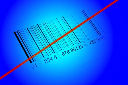 blue bar code with red scan line の写真素材