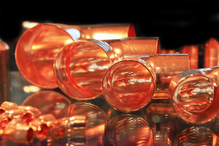 collection angles of the copper pipes of various sizes on display