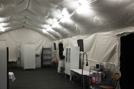 the receiving Department in a field hospital in a tentのeditorial素材