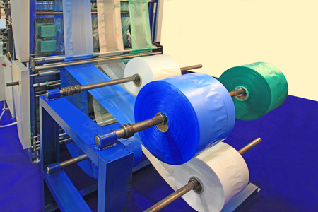 Cutting machine for polyethylene bags six linesの写真素材