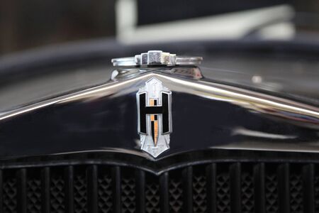 Logo "Hupmobile S"  1930 year - the exposure of the Moscow museum of retro cars - March 2016のeditorial素材