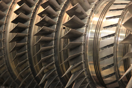 Close up of internal rotor of a steam turbine