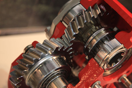 Gears with shaft and bearings in the gearbox housingの写真素材