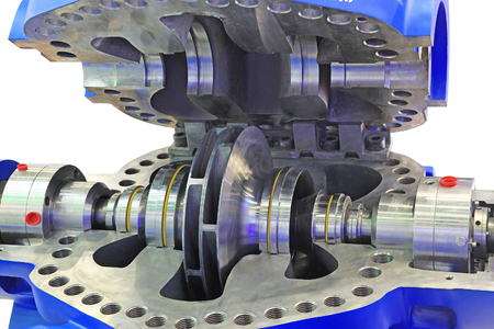 Industrial high-pressure  pump  supply prepared open for maintenance and repair. Isolated on white background.の写真素材