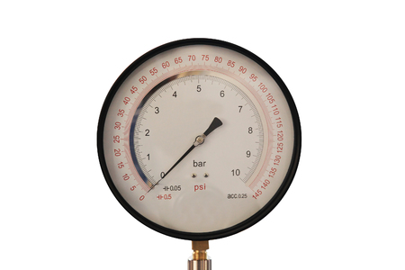 Precision pressure gauge with mirror dial on isolated on white backgroundの写真素材